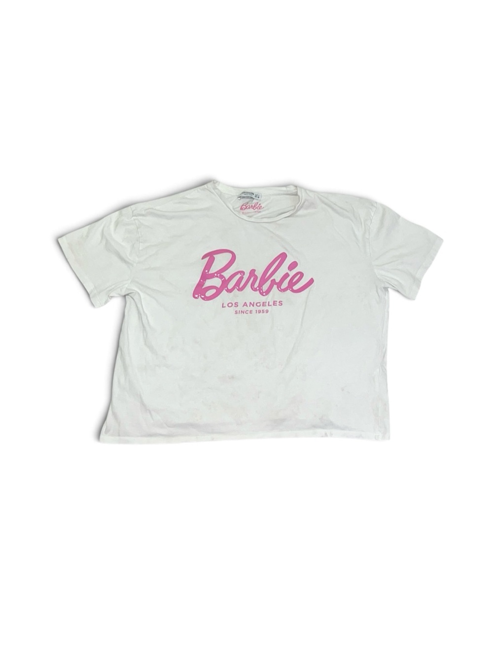 Stradivarius Barbie White And Pink T-shirt 100% Cotton Women’s Size Large Top